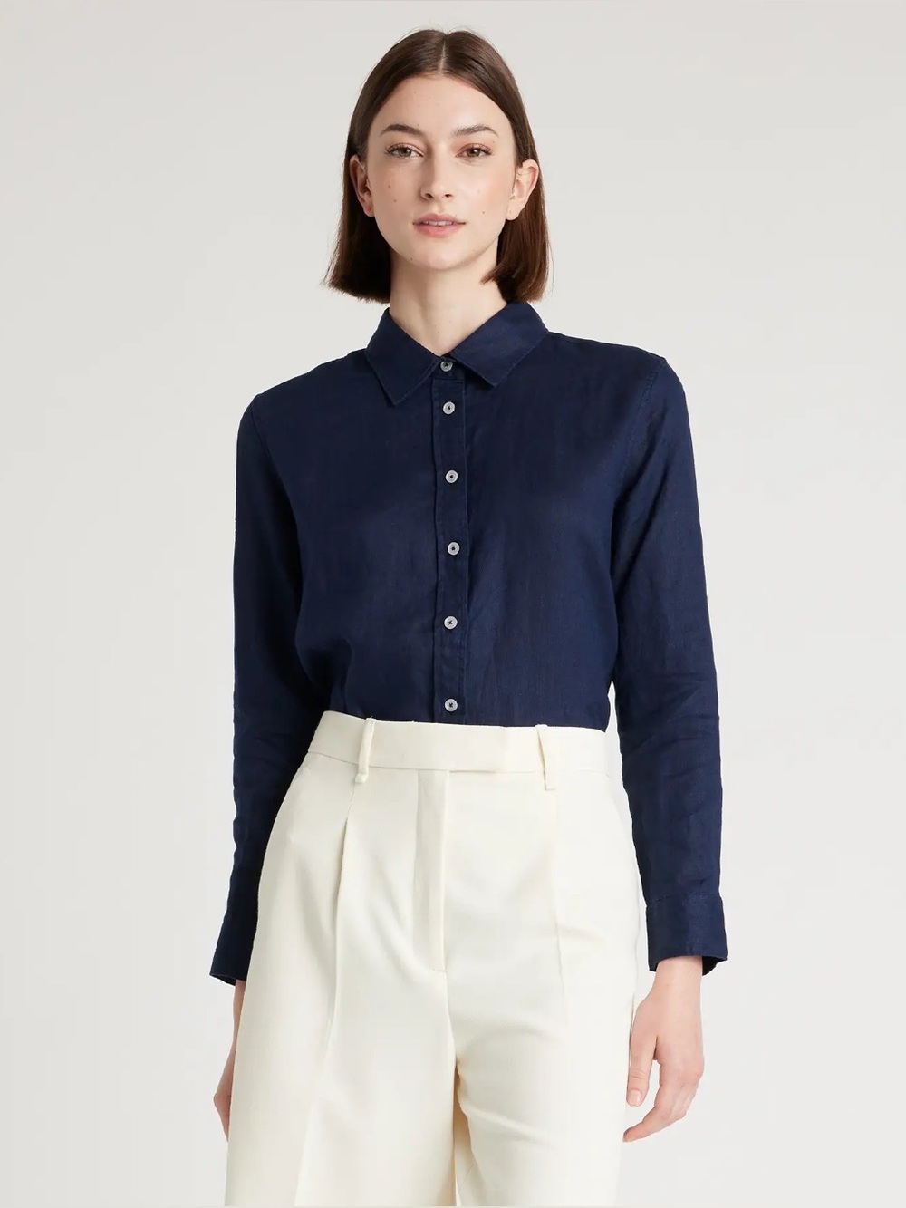 Quince 100% European Linen Long Sleeve Shirt in Deep Navy Size Medium EUC